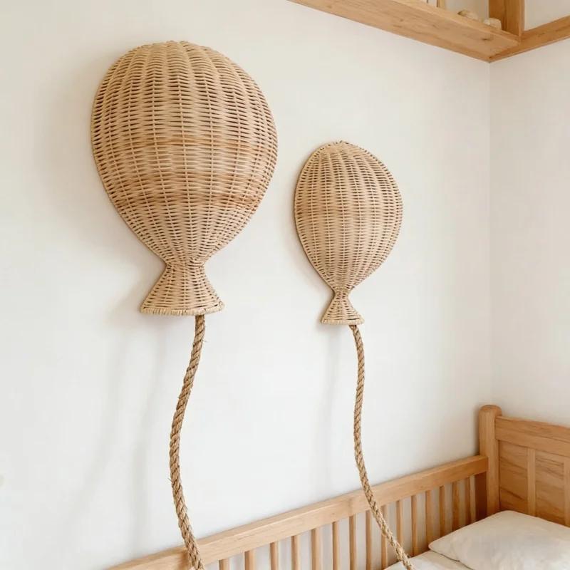 Nordic Bamboo Rattan Balloon Wall Hanging 36x25cm Single Piece Children Room Household Background Layout Wall Accessory Gear