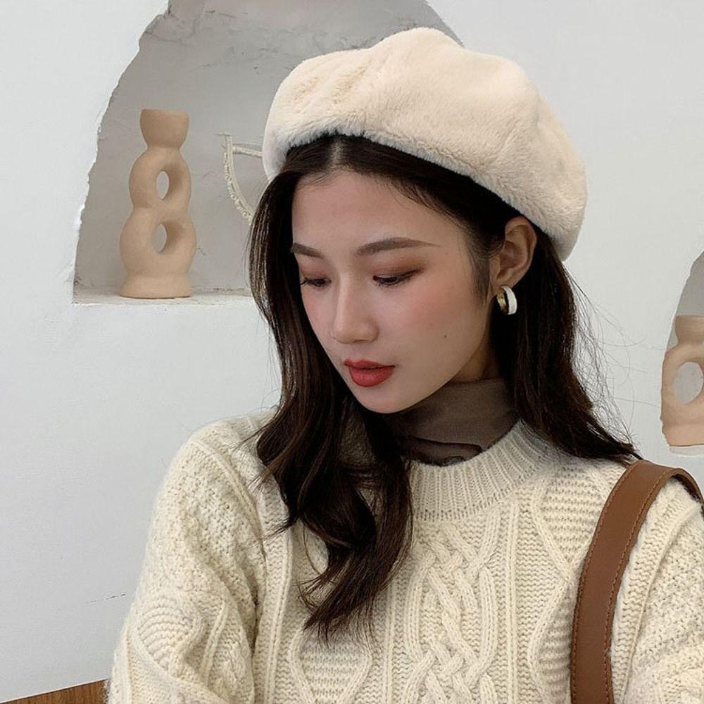 Keep Warm Women Berets Plush Octagonal Hat Elegant Painter Caps  Winter