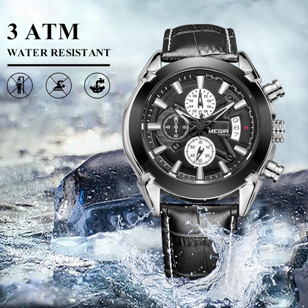 MEGIR Brand Fashion Sport Watch for Men 47MM Big Dial Clock Waterproof Casual Quartz Wristwatch Leather Strap Chronograph 2020