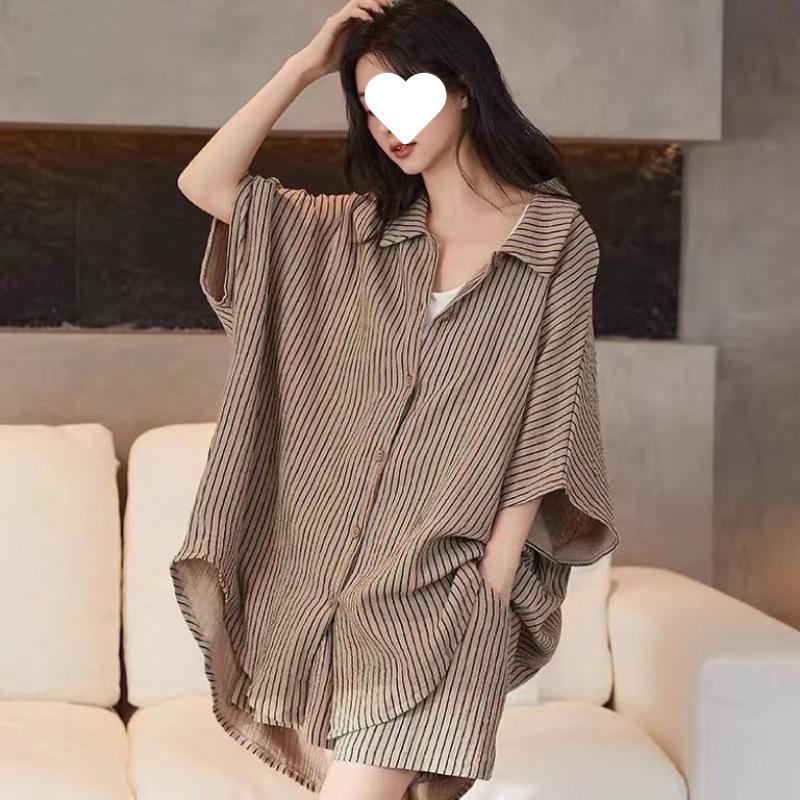 Damen Cloud Baumwolle Kurzarm Pyjama Set - Leichte, locker sitzende Shorts für den Faulenzer-Stil, auch für draußen geeignet
