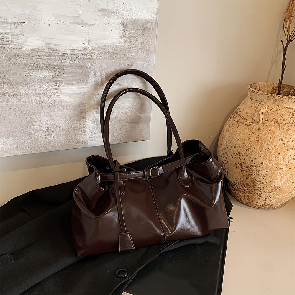 

Cute Ruched Faux Leather Cvertible Tote, Large Capacity Multi-Way Shoulder Bag for Students, Work & Travel