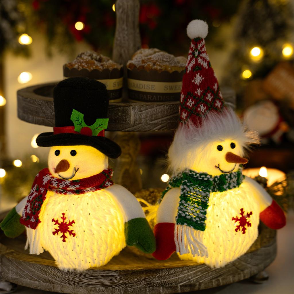 Christmas Snowman Figurine Ornament, Glowing Doll, Christmas Snowflake with Light Snowman Figurine, Children's Gift