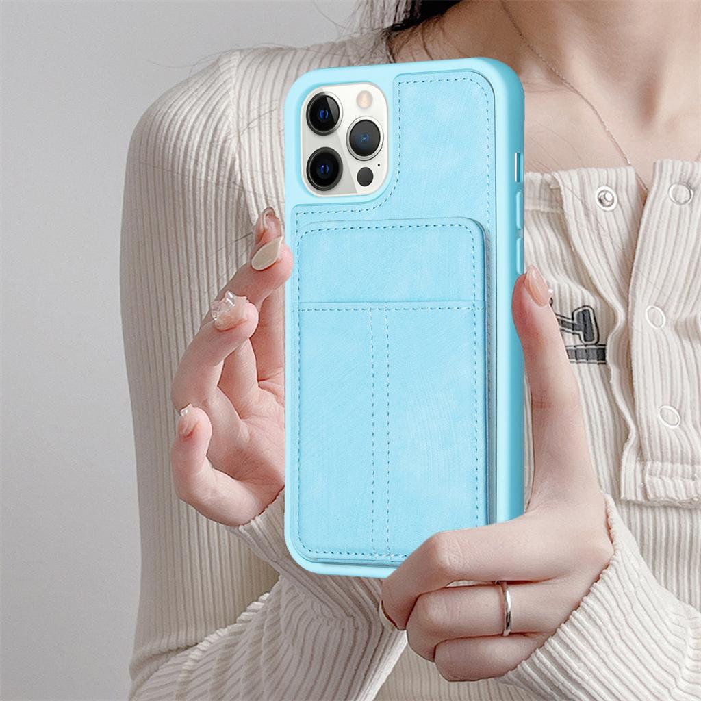 BF28 Kickstand Case for iPhone 15 Pro Max,Matte PU Leather Coated TPU Phone Back Protector Cover with Card Holder