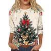 Women's Fashion Casual Round Neck 3/4 Sleeve Loose  Printed T-Shirt Ladies Top