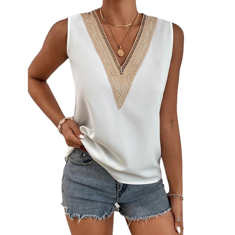 Women's Summer Lace Shirt V-neck Pullover Loose Casual Shirt Bottoming Sleeveless Vest