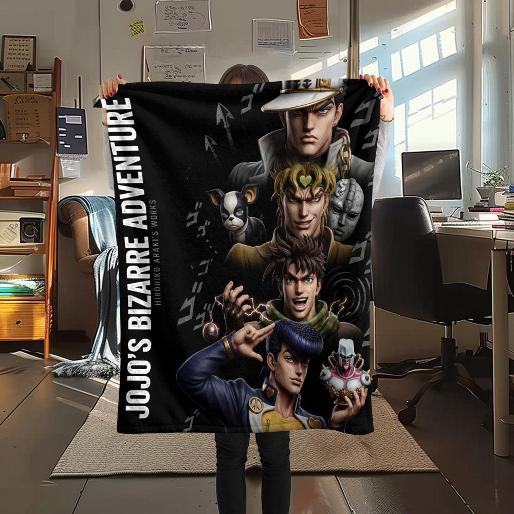 1PC Jojos Bizarre Adventure Patterned Flannel Blanket Suitable For All Seasons For Home Decor Warmth And Comfort Gifts Holiday Present