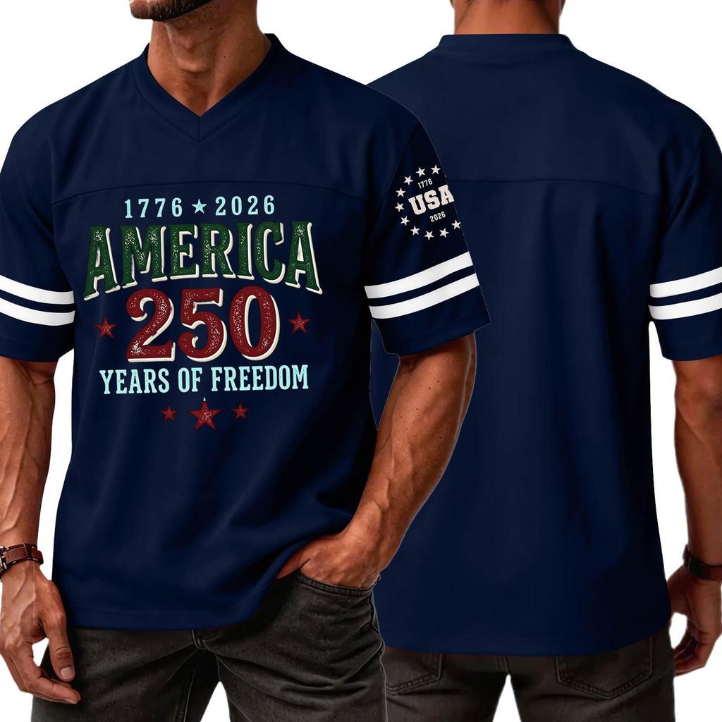 Casual V Neck Short Sleeve Sports T Shirt America 250 Years of Freedom Independence Day Graphic Tee 1776 To 2026 Commemorative Top