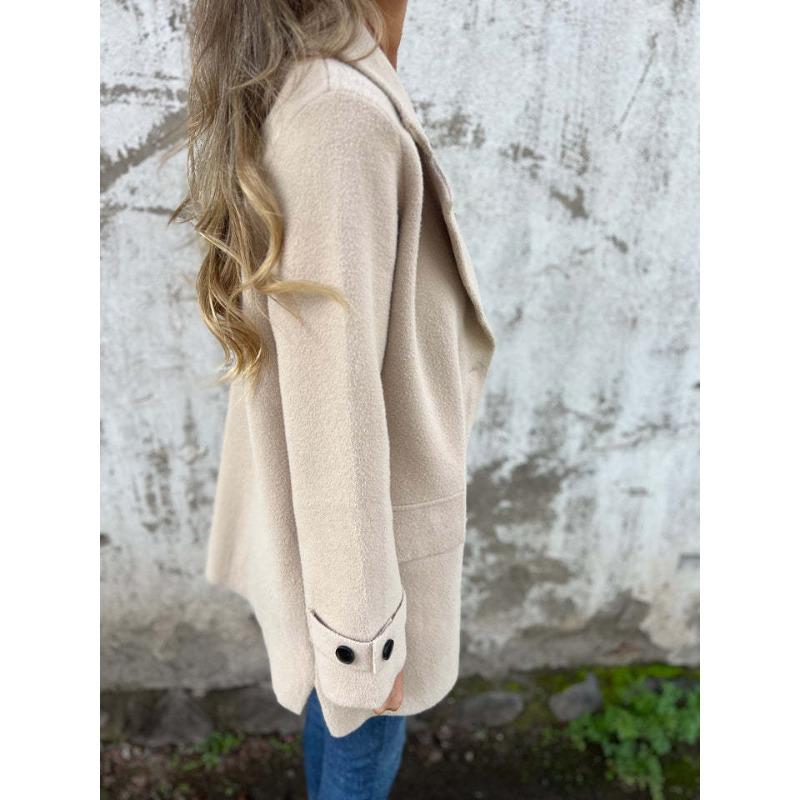 Women S Casual Loose Fit Wool Blend Coat Lapel Fake Pocket Open Front