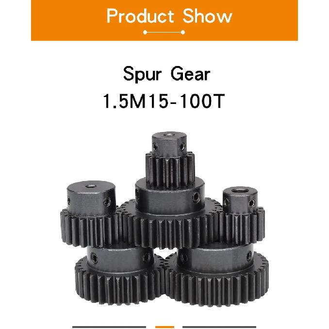 Spur Gear 1.5 Module-20T Blackening SC45#Carbon Steel  High Frequency Quenching Gear Bore Size 5/6/6.35/8/10/12/14/15 mm