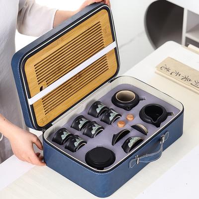 Teekanne Teetassen 11-teilige Sets Bambus-Tablett Japanisches/Reise-Keramik Handbemaltes Teeservice in Geschenkbox mit einem Tablett und Aufbewahrungsbox