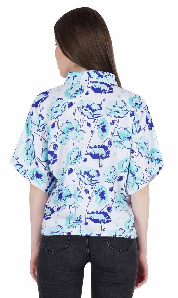 Moomaya Damen Bedrucktes Oberteil Kragenhals Knopfleiste Kurzarm Tunika