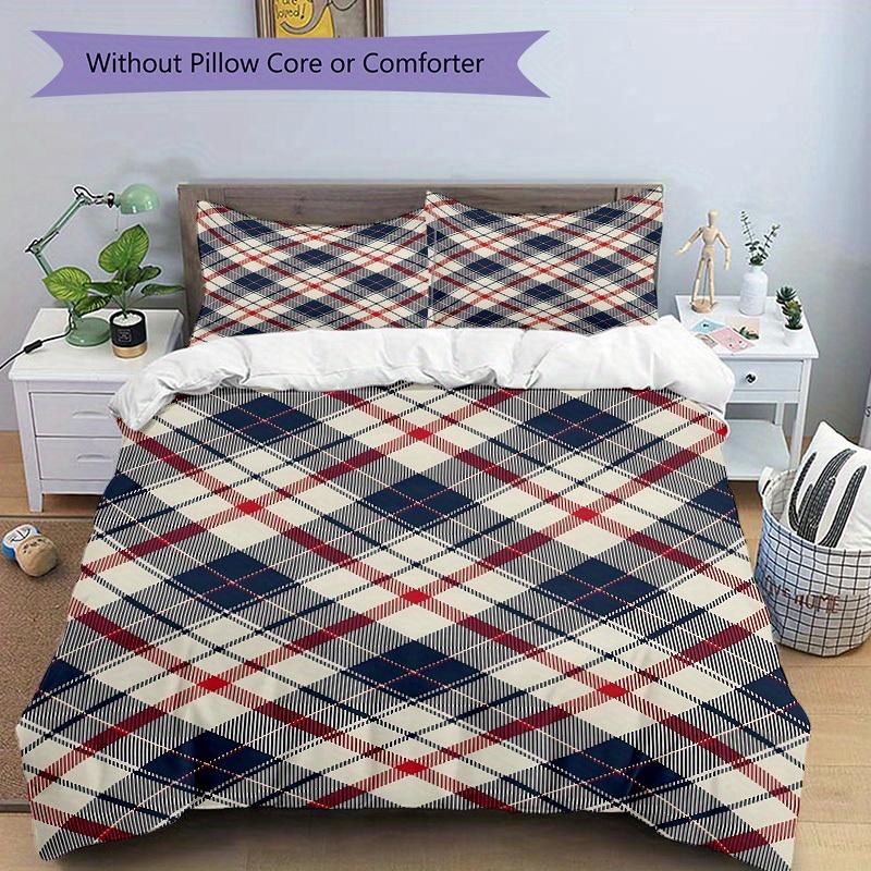 3pcs Tartan Pattern Bedding Set, Breathable and Soft, Suitable for All Seasons, Ideal for Home Use, Suitable for Bedroom Decor 21119
