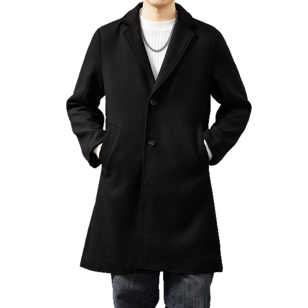 Men's Wool Tweed Mid-Length Suit Collar Windbreaker - British Style Autumn/Winter Coat
