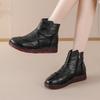 Johnature Mixed Colors Genuine Leather Women's Short Boots Ethnic Style Warm Comfortable Flat Cotton Shoes