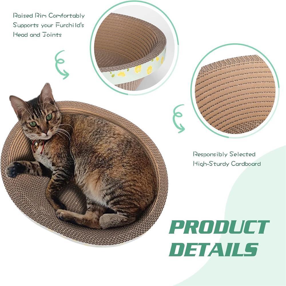 Cat Oval Cardboard Cat Scratching Bed Recliner Sofa, Durable Corrugated Cat Scratching Board Box, Protect Cat Scratching Furniture (14.96Inches)