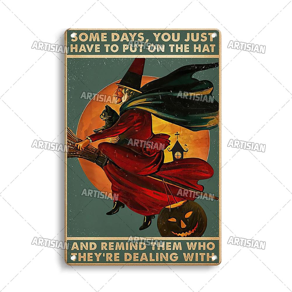 Artisian Halloween Metal Plaque Witches Tin Sign Girl Decorative Plate Wall Decor Garage Bar Pub Club Hotel Kitchen Home