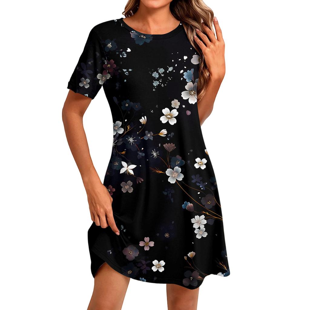 Women's Fashion Casual Print Round Neck Short Sleeve Short Dress