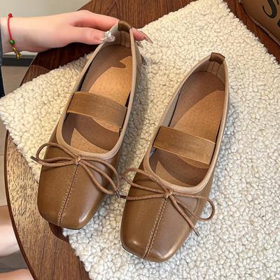 Moda Damskie Buty Mary Janes z Prawdziwej Skóry Nowe 2024 Projektant Mody Płaskie z Kokardką Damskie Płytkie Elastyczne Mokasyny Zapatos Mujer