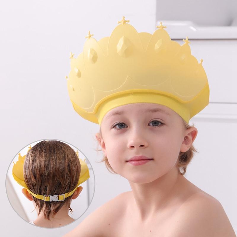 Children Shampoo Cap Crown Baby Shower Cap Adjustable Size Cartoon Bath Visor Infant Hair Shield Ear Protection Waterproof