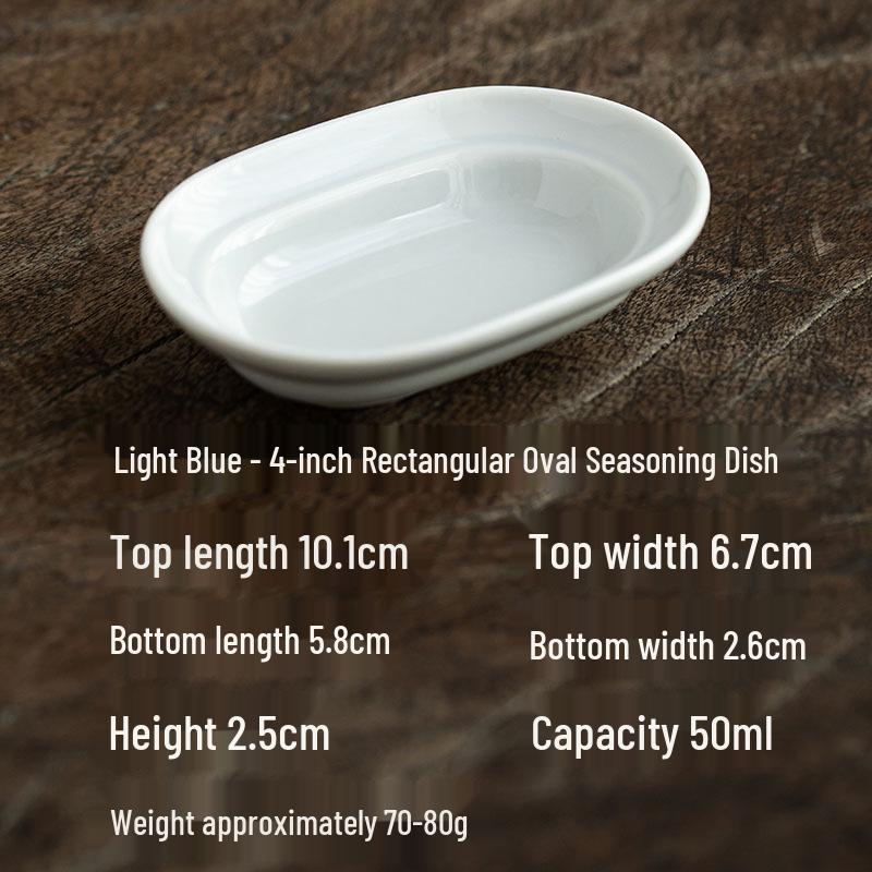 4-Inch Rectangular Oval Condiment Dish - Yellow/Blue/White Ceramic for Soy Sauce & Vinegar
