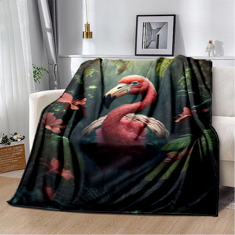 Kreslený růžový plameňák Rainforest Love Bird deka, měkká deka pro domácí postel pohovka pohovka piknik cestovní přikrývka deka děti