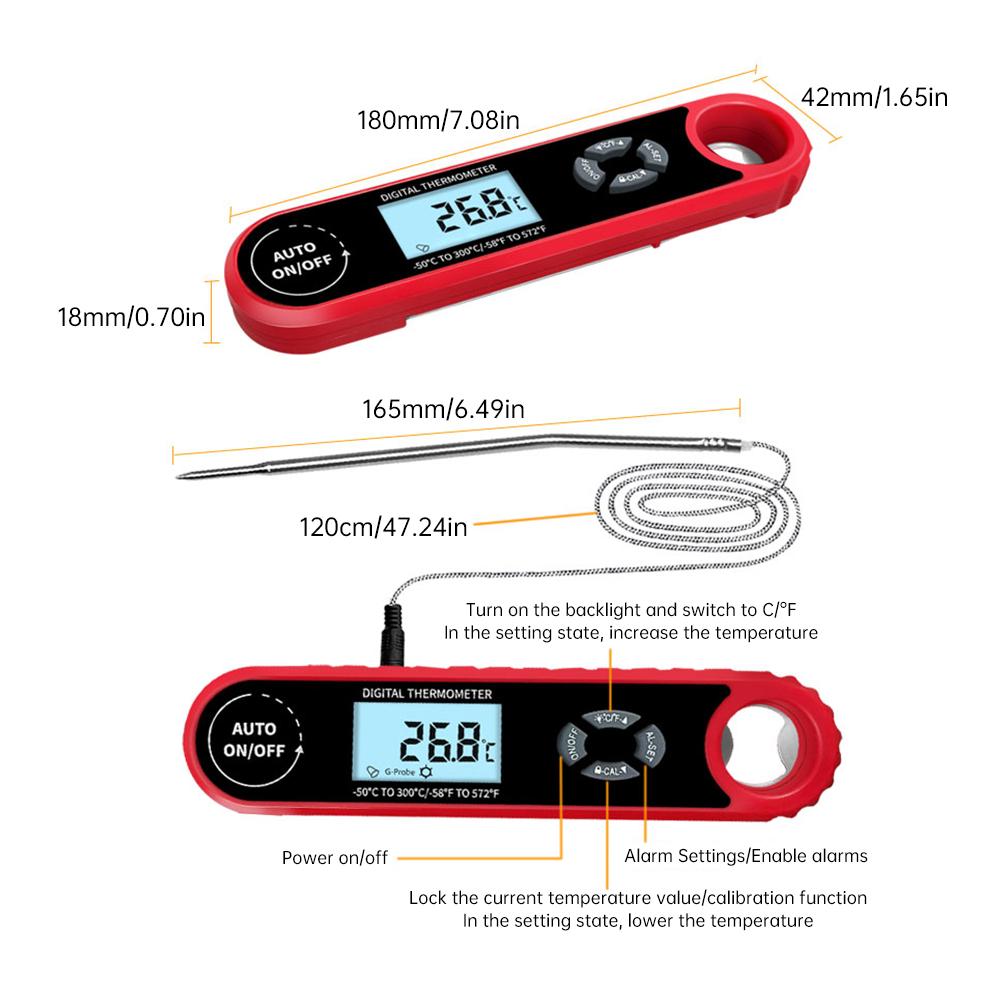 

Instant Read Meat Thermometer 2 in 1 Dual Probe Gravity Food Thermometer for Kitchen Oven Smoker Waterproof Large LCD красный