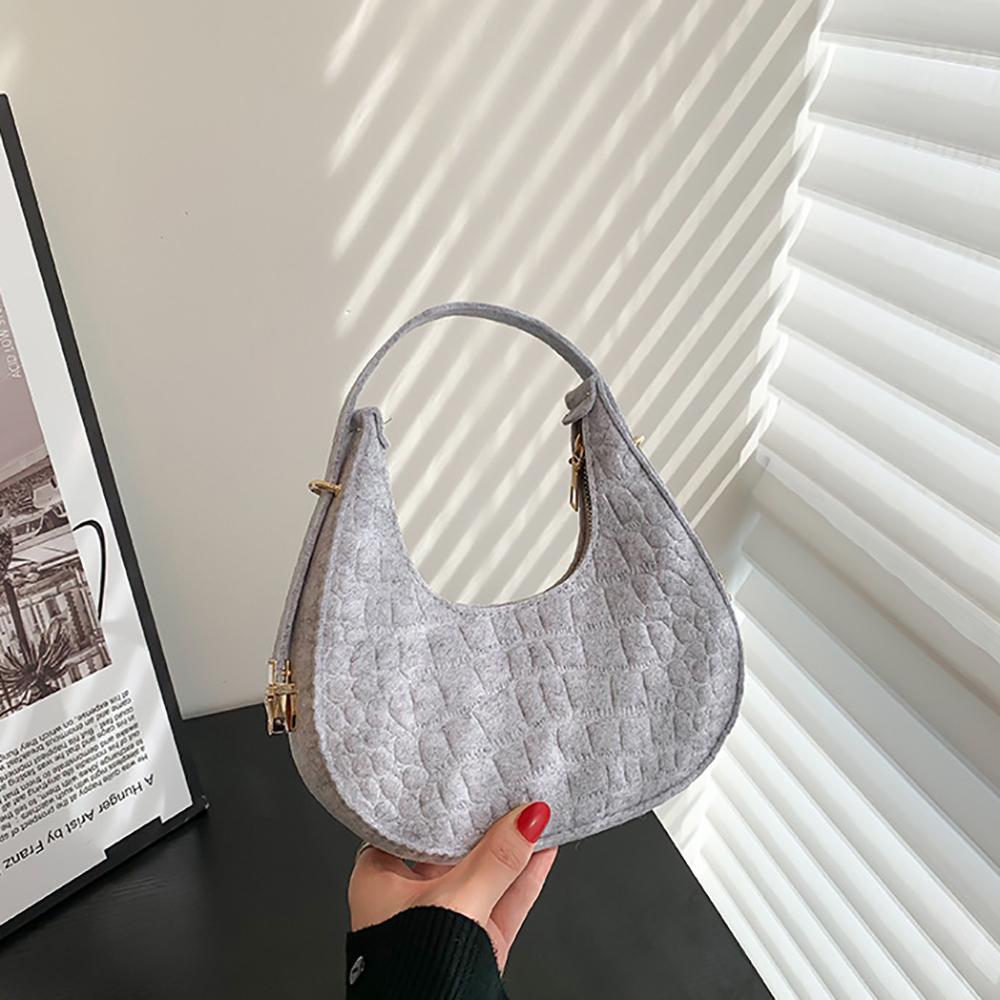 Fashi Felt Cloth Pattern Shoulder Bags For Women Small Handle Underarm Bag Clutch Luxury Solid Color Female Handbag With Purse