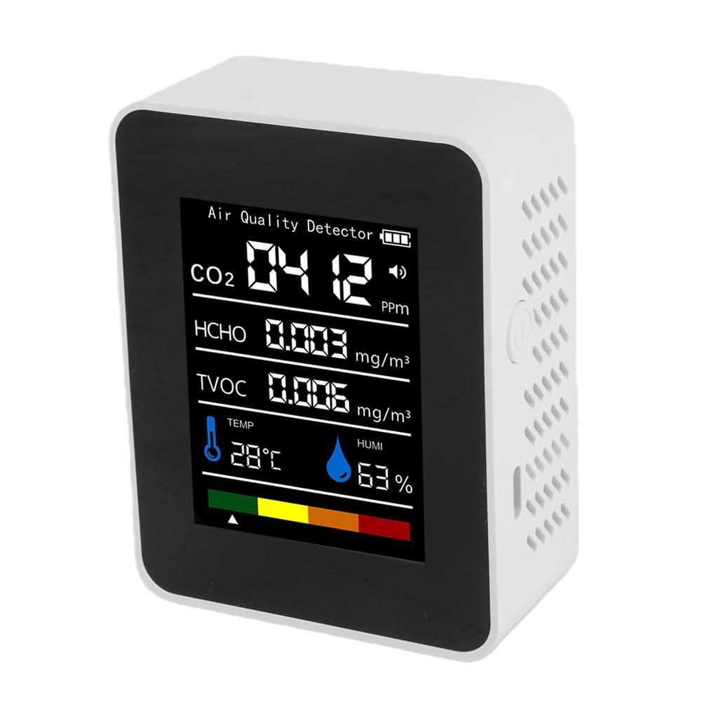 5 in 1 Air Quality Tester CO2 TVOC HCHO Temperature Humidity Test Digital Display Air Detector White