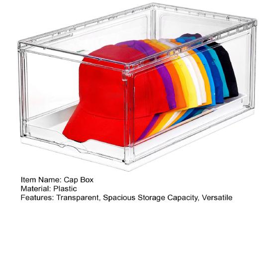 Cap Box Organizer Transparent Design Hat Holder with Sliding Tray Stackable Storage Case with Magnetic Door