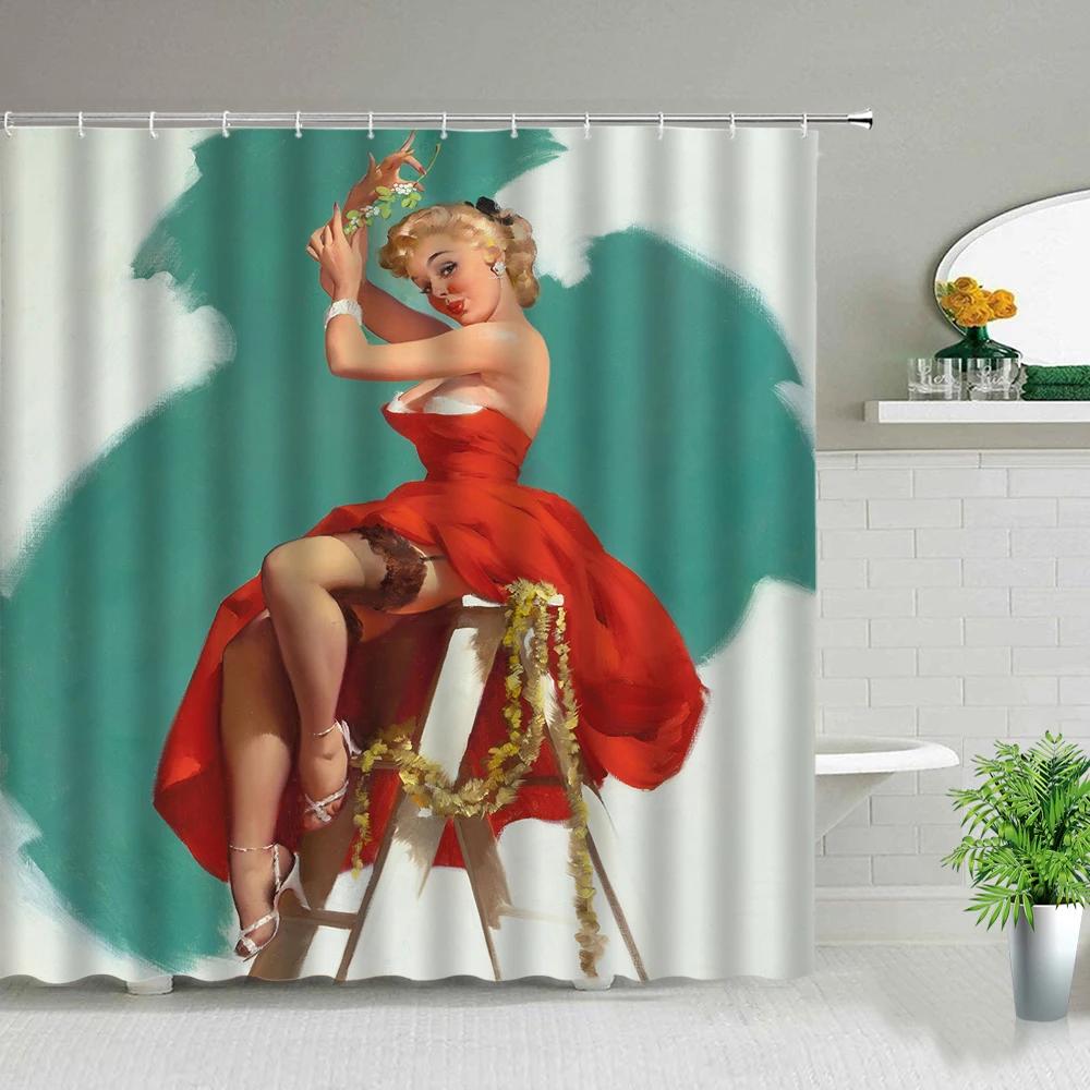 Sexy Woman Buttocks Printing Shower Curtains Sunlight Beach Girl Landscape Bathroom Decor Fabric Washable Bath Screen With Hooks