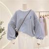 College Style Striped Sweatshirt For Women With Splicing Design And Long Sleeves