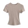 Summer New Female American Spice Girl Solid Color Crew Neck Short Sleeve T-Shirt Basic Threaded Bottom Top
