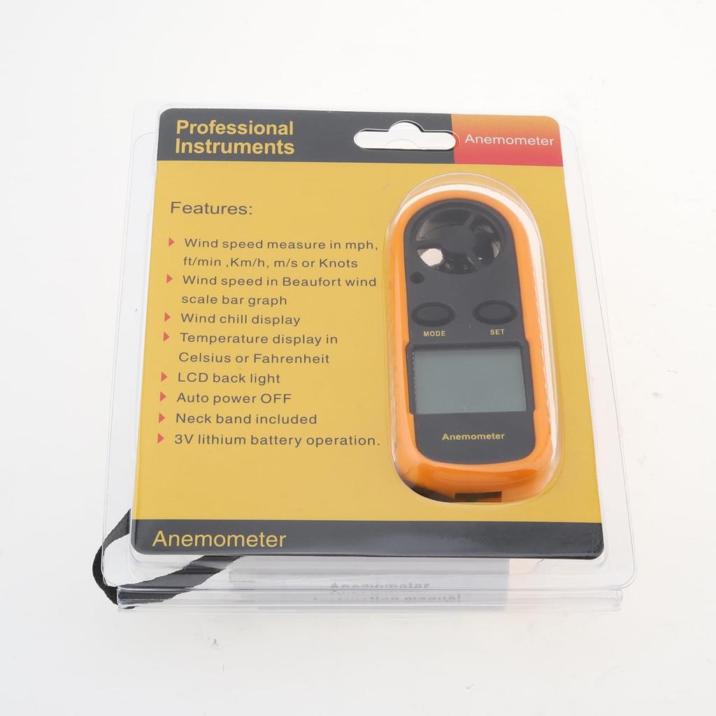 Smgda Digital Anemometer with Wind Speed and 5 Wind Speed Yellow Direction, 0-30m/s, Units, Backlight,