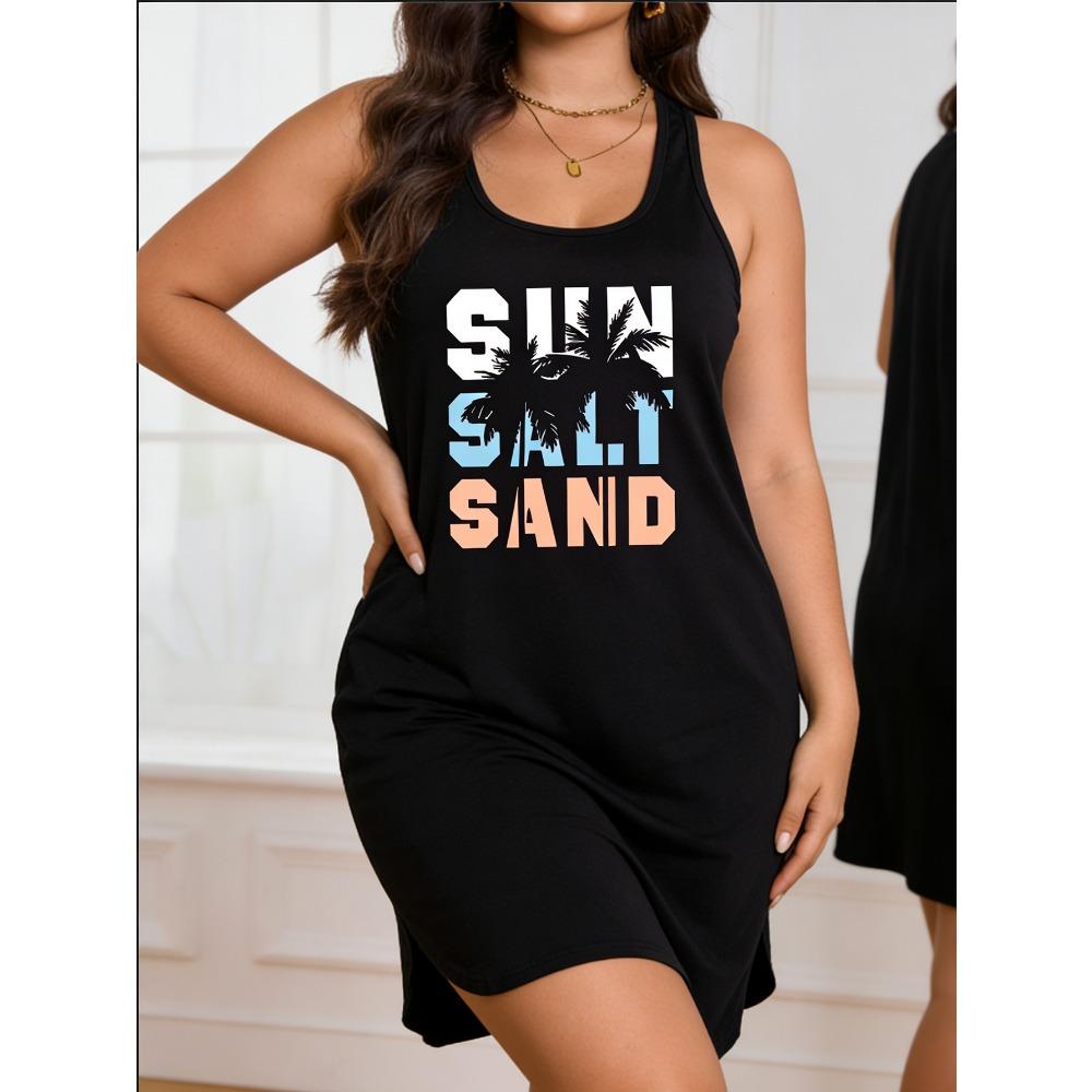 

Lady s large-sized casual dress, for a sunny beach, palm tree backdrop, cool summer vacation, comfortable and fitting 4XL