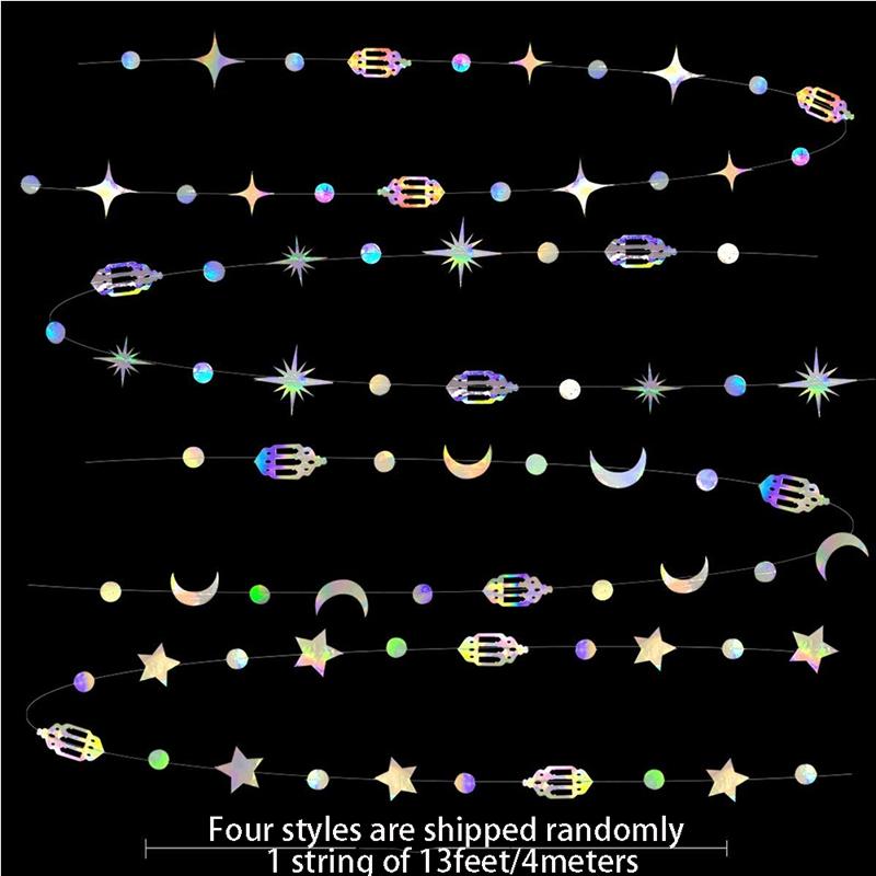 13Ft Iridescent Ramadan EID Mubarak Banner Decorations Hanging Star Moon Lamp Garlands Ramadan Mubarak Home Decor Birthday Party