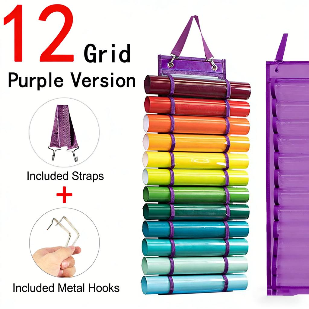 Lettering Heat Transfer Film Specific Bag, Transparent 48-Grid Fits Vinyl Roll Tubes, Hanging Storage Solution