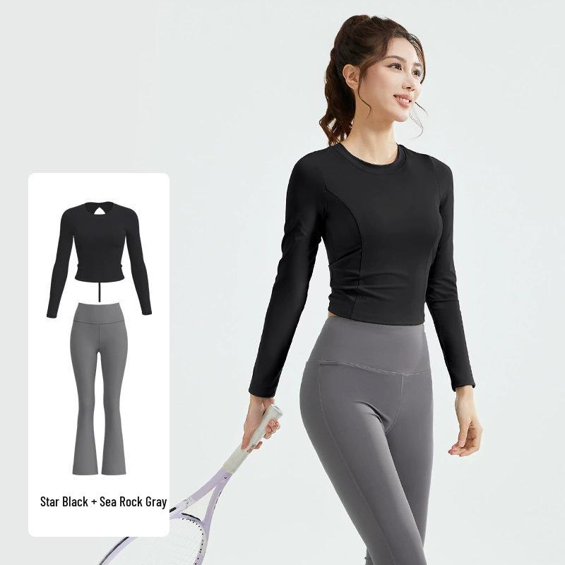 2025 Women's Breathable Running Set with Long Sleeve, Cutout Back, Drawstring, and Chest Pads