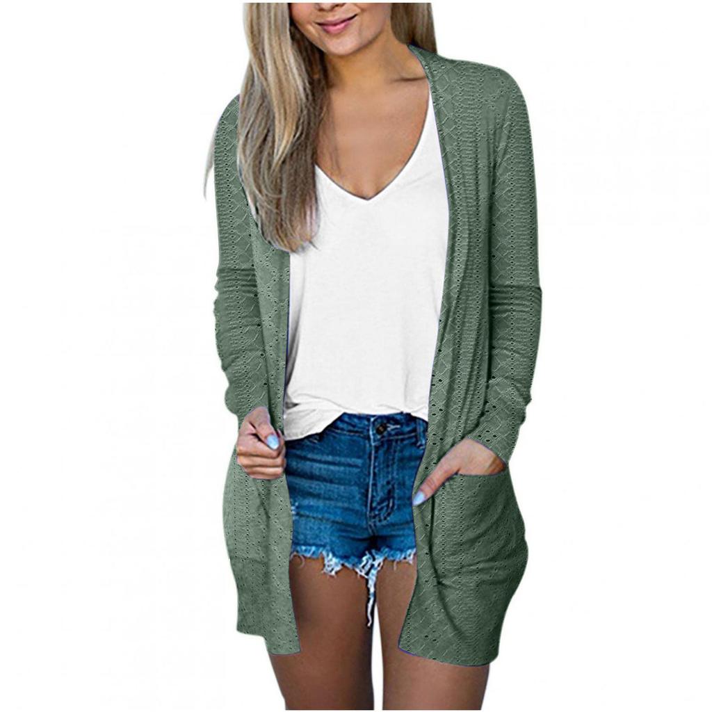 Women's Fashionable Oversized Pocket Cardigan Color Long Sleeve Jacket