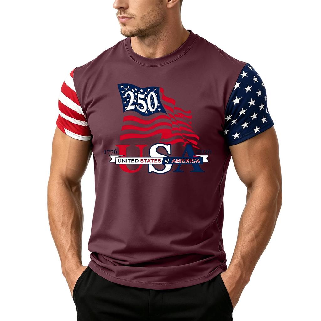 Men's Loose Fit Casual Short Sleeve T Shirt Featuring Flag Print Suitable for Summer Daily Wear Lightweight Comfortable Fabric