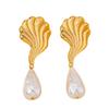 Metal Shell-Shaped Pearl Pendant Earrings: Stylish European & American Beach Resort Design for Women
