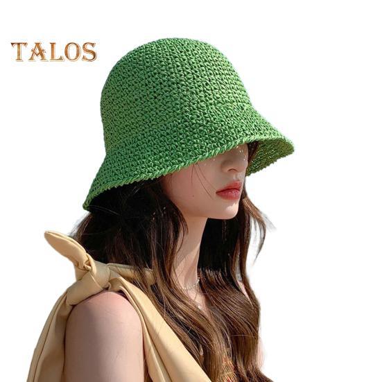 Dam Solhatt Enfärgad UV-resistent Fiskarhatt Andningsbar Flätad Vikbar Stråhatt Utomhus Solskyddskeps