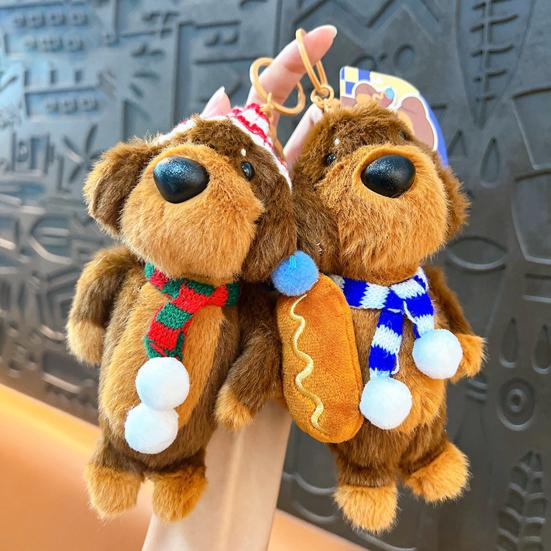 Keychain Pendant Plush Dog Doll Charm Key Chain with Hats Sweaters Scarves Backpacks Keys Pendant Gift Accessory