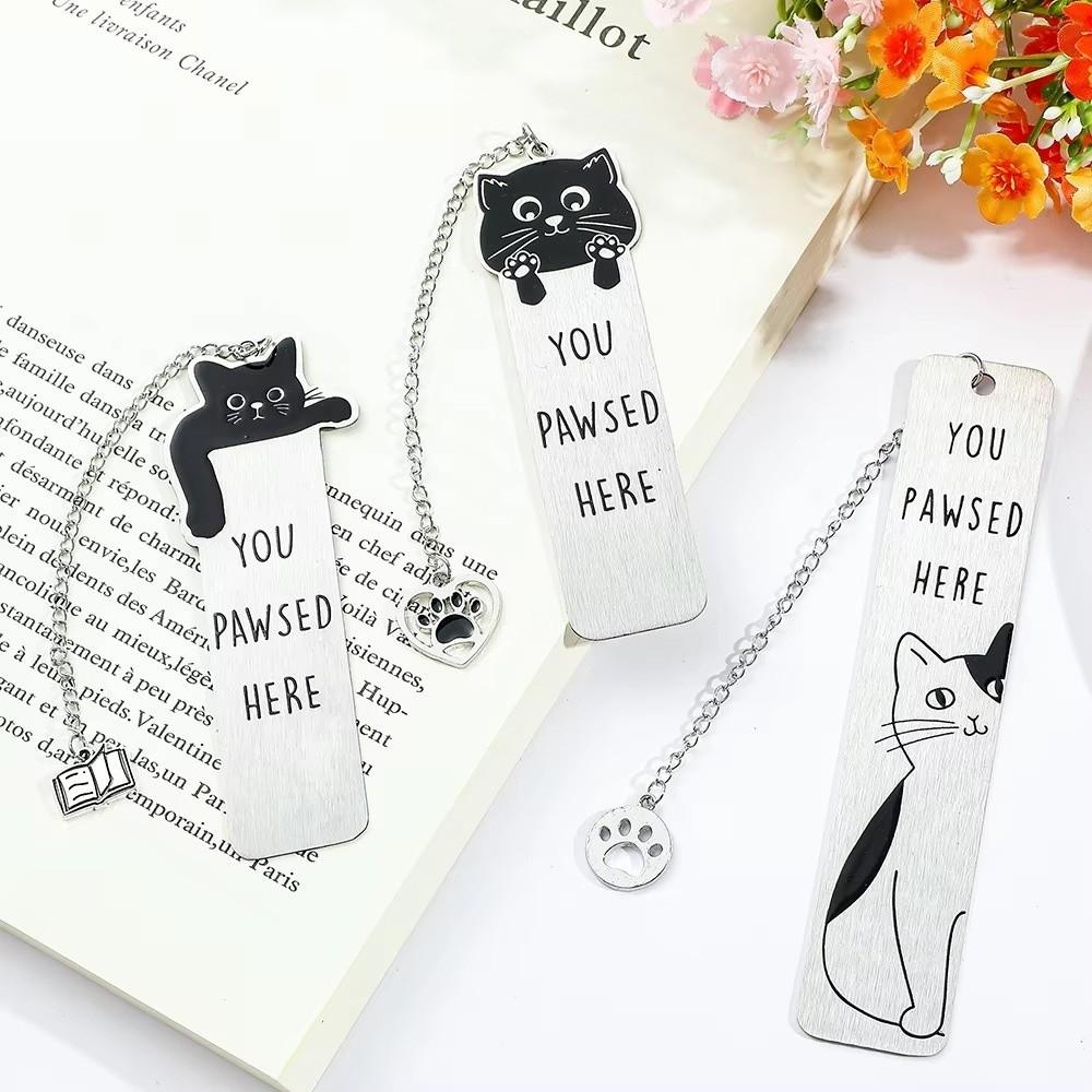 Creative You Pawsed Here Bookmark Cat Waving Black Cat Cat Bookmark Stainless Steel Reading Blessings Bookmark Gift