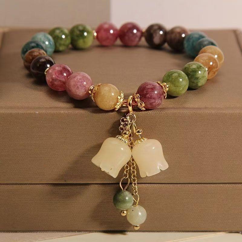 

Fashion Colorful Tourmaline Crystal Bracelets for Women Men Light Luxury Orchid Pendant Beaded Bracelet Jewelry Gift