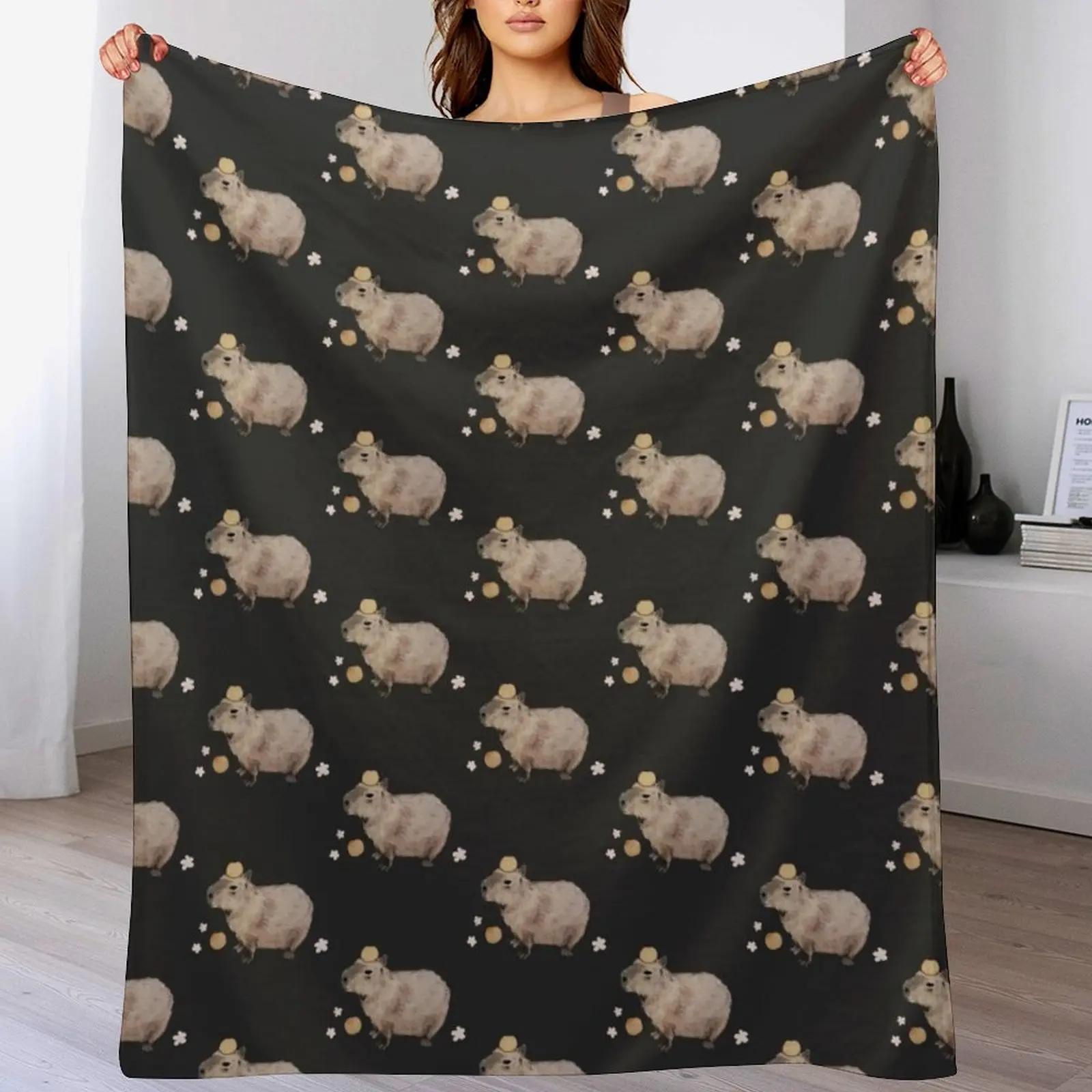 Capybara with Fruits and Flowers Throw Blanket Lightweight Warm Blanket for Travel Camping 102x76cm(40x30in)