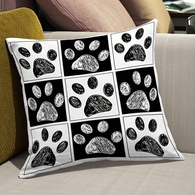 Cute Dog Paw Print Pillow Cover Zipper Removable Home Decor No Insert