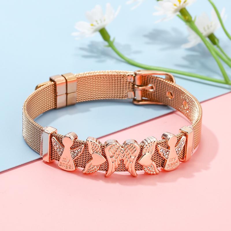 Fashion Stainless Steel Mesh Bracelets For Women Girls Original Charm Watch Belt Bracelet Angel Beads Bangle Gift