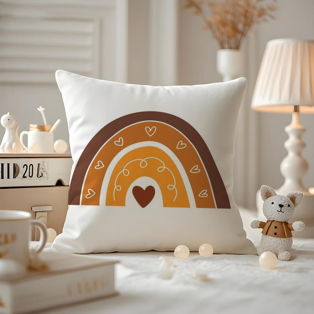 Rainbow Print Cushion Cover Antidustmite Pillowcase Invisible Zipper Silky Short Plush Sofa Cushion Cover