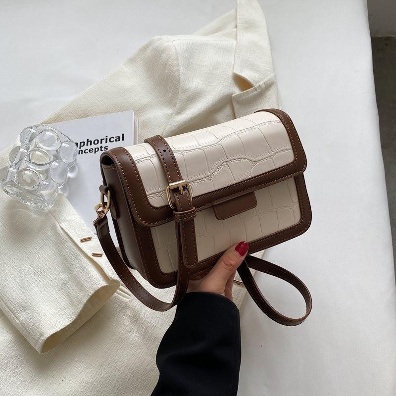 

Trendy Colorblock Small Crossbody Bag For Women Featuring Soft Pu Material And Unique Design White Brown