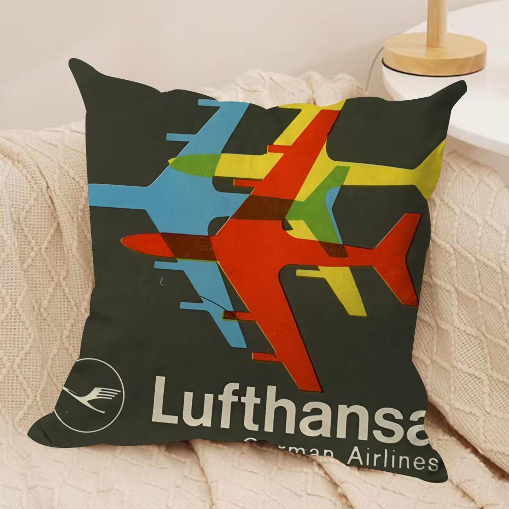 L-Lufthansa German Airlines Cushion Cover Soft Plush Fabric Double-Sided Printed Sofa Cushion Cover for All Seasons Home Decor
